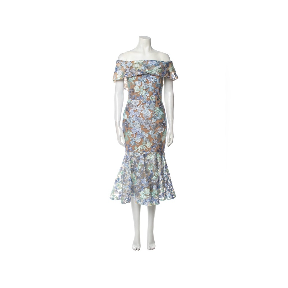 Bronx and Banco Pastel Blue Floral Print Midi Dress M